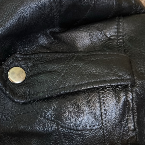 Vintage 90's Flight Path Black Leather Jacket Moto Biker Patchwork Size M - Picture 4 of 12